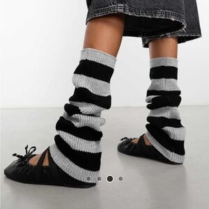 Monki Black & Gray Striped Ribbed Leg Warmers